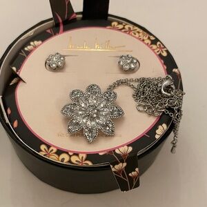 NICOLE MILLER Costume Jewelry -SILVER TONE FLORAL PENDANT AND STUD EARRINGS SET